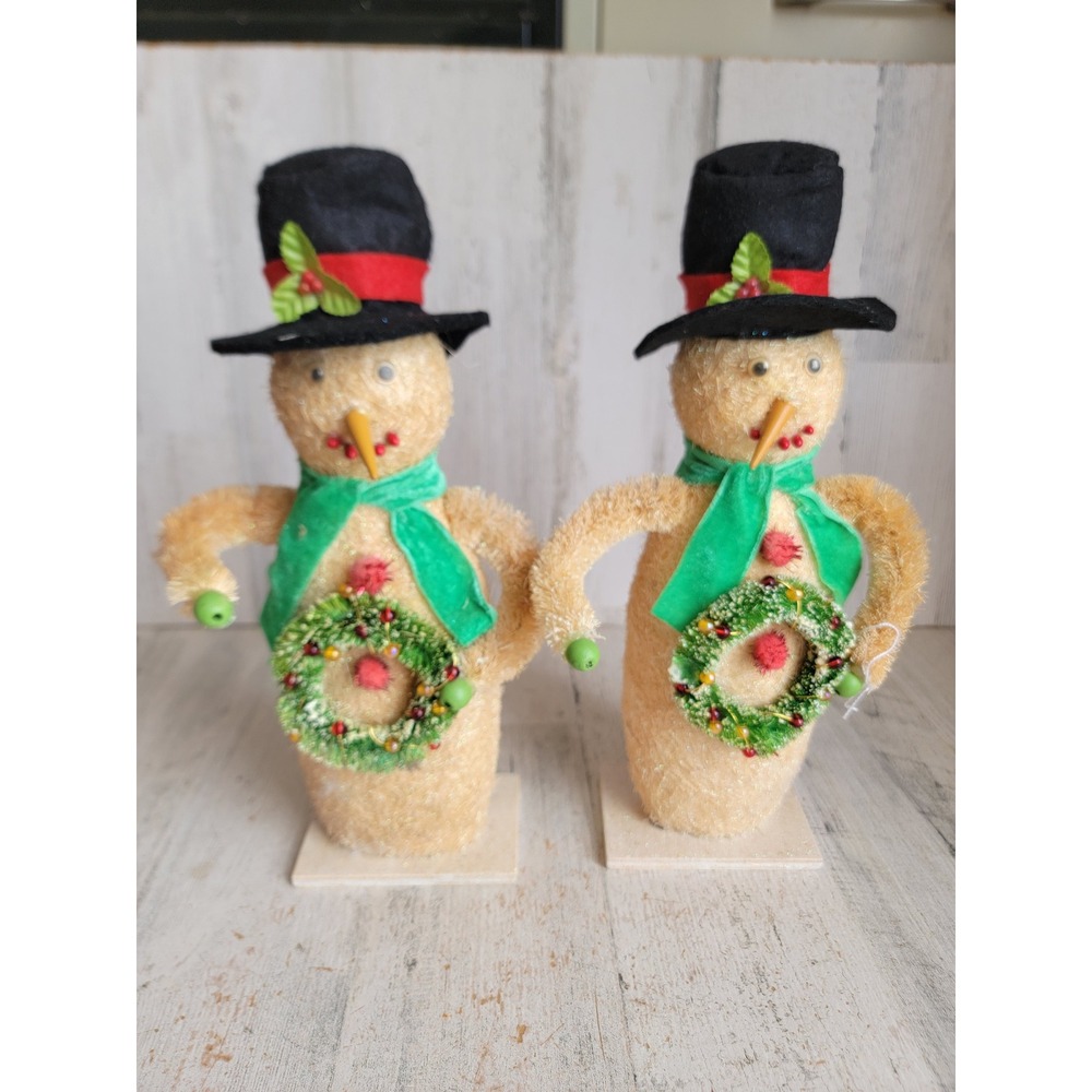 Vintage bottle brush snowman wreath unique Xmas set home decor mistletoe